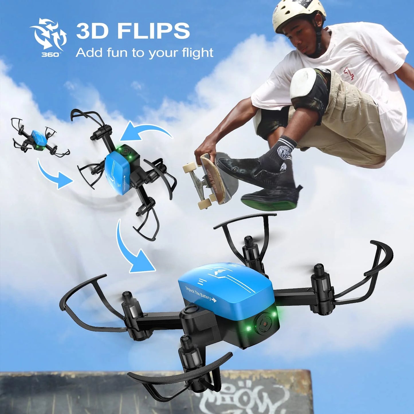 Mini Drone ith 1080P Camera for Kids & Adults, Drones Toys for Ages 8-13 ith Foldable ings, Altitude Hold, Headless Mode, 3D Flips, Voice Gesture Control, Rc Drone, 2 Batteries