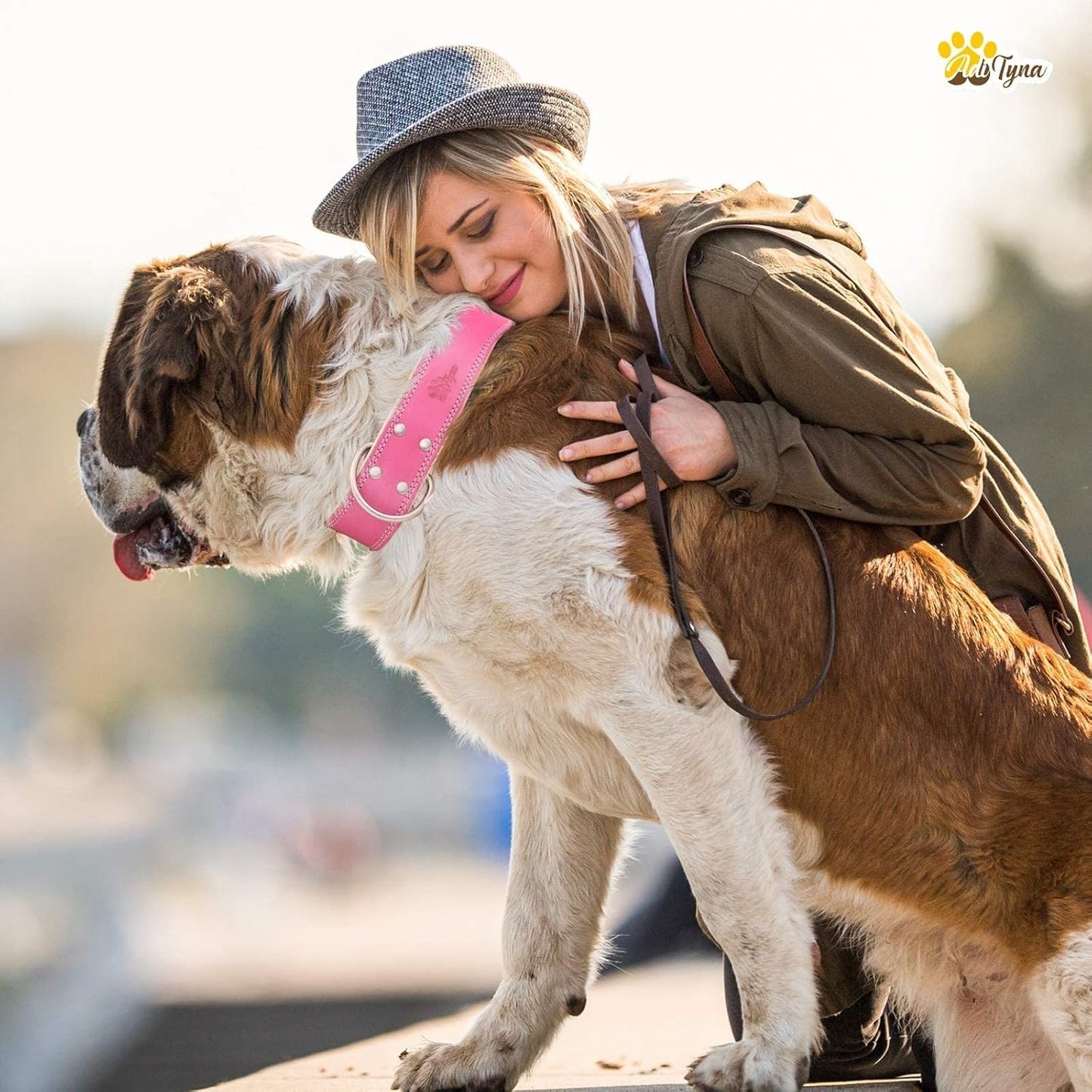 Heavy-Duty Pink Leather Dog Collar for Extra-Large Dogs - Soft Padded for Comfort - Big Girl Dog Collar for Walking, Training, and Hiking