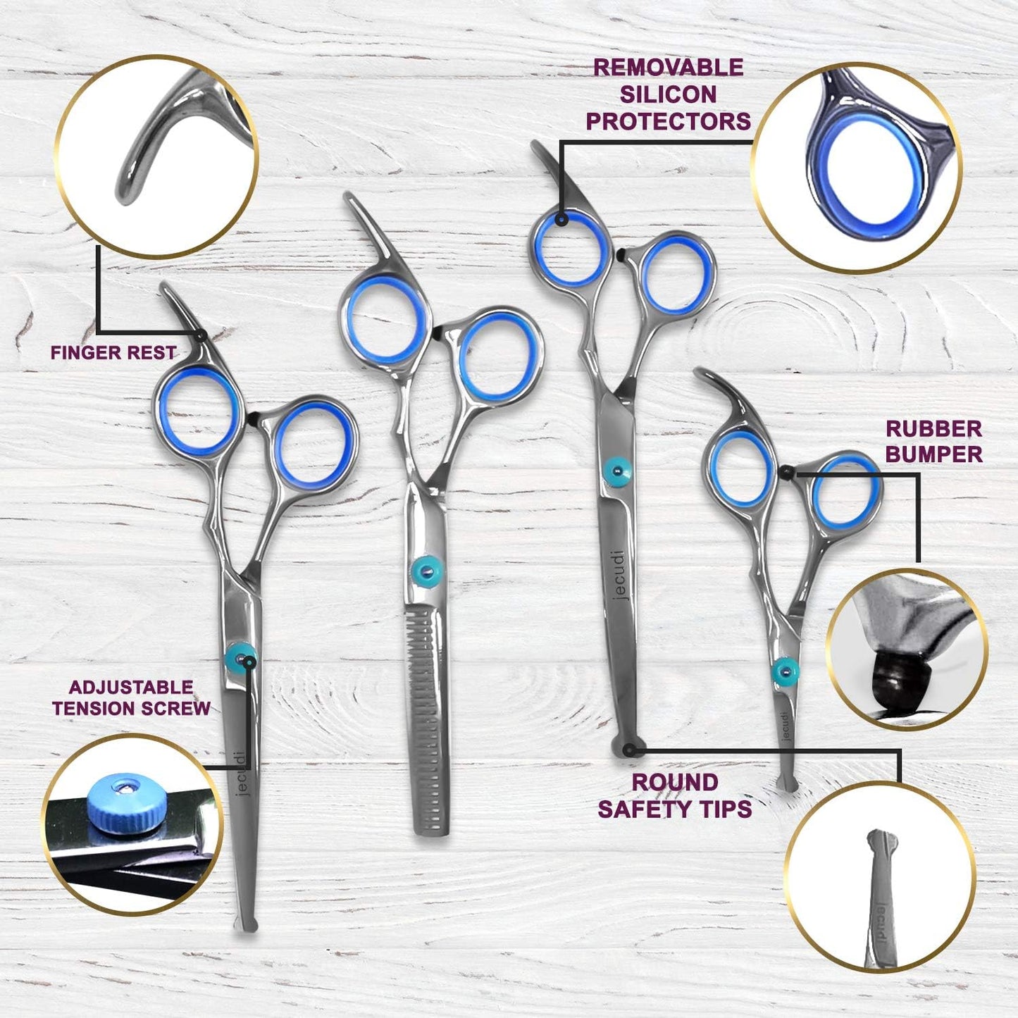 Dog Grooming Scissors with Safety round Tips, 7 in 1 Pet Grooming Scissors Set, Pet Cutting Scissors Kit with Thinning, Straight, Curved Shears & Comb, Lint Roller, for Long or Short Hair