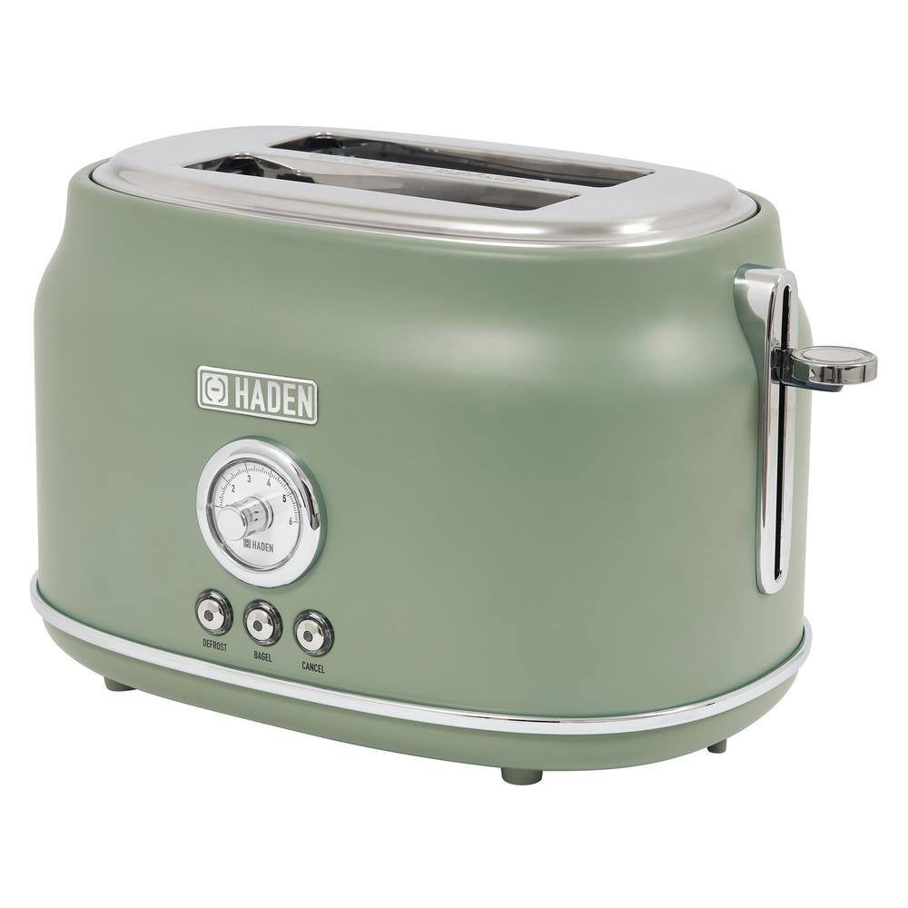 Dorset 900-Watt 2-Slice Wide Slot Cedar Green Retro Toaster with Removable Crumb Tray and Adjustable Settings