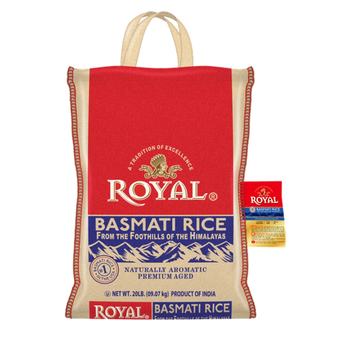 Authentic Naturally Aged Indian White Basmati Rice, Long-Grain, Gluten-Free - 20 Lb. Bag