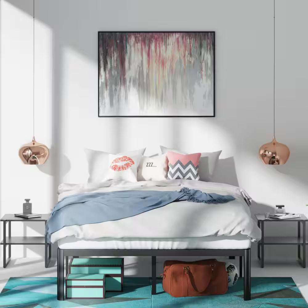 Van 16 Inch Metal Platform Bed Frame with Steel Slat Support, King