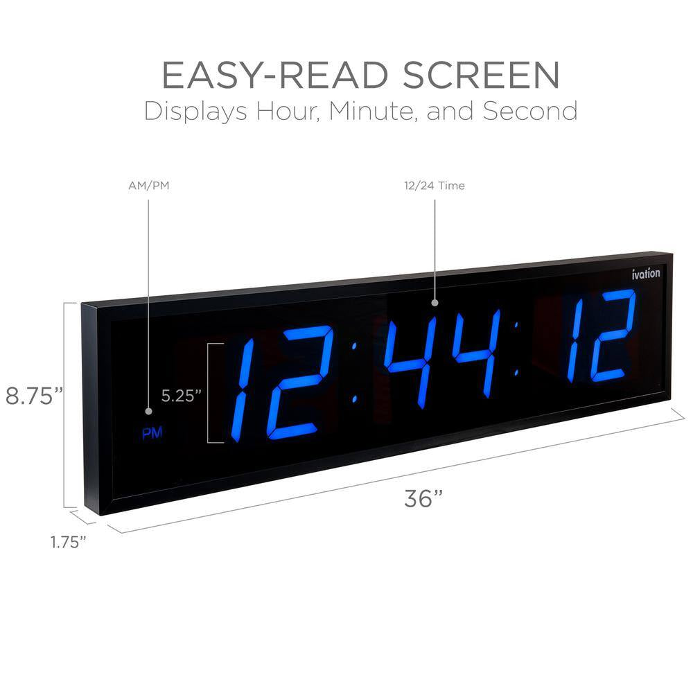 36 In. Large Digital Wall Clock, LED Digital Clock with Timer and Alarm, Blue