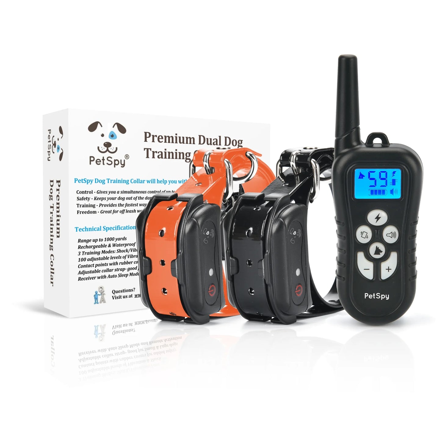 Dual Dog Training Shock Collar for 2 Dogs with Beep, Vibration and Electric Shocking, Rechargeable and Waterproof E-Collar Remote Trainer