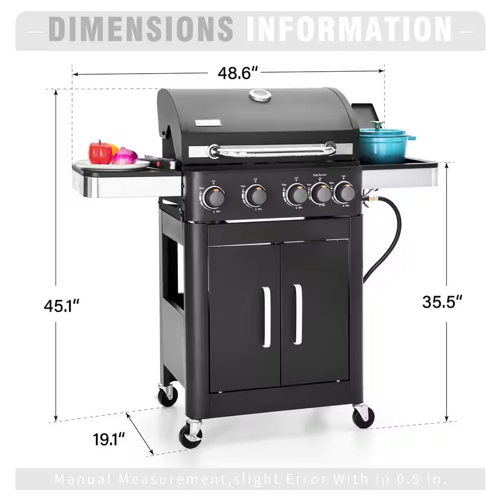 4-Burner Propane Gas Grill and Griddle Combo in Black with Cooking Grates Plate and Side Burner
