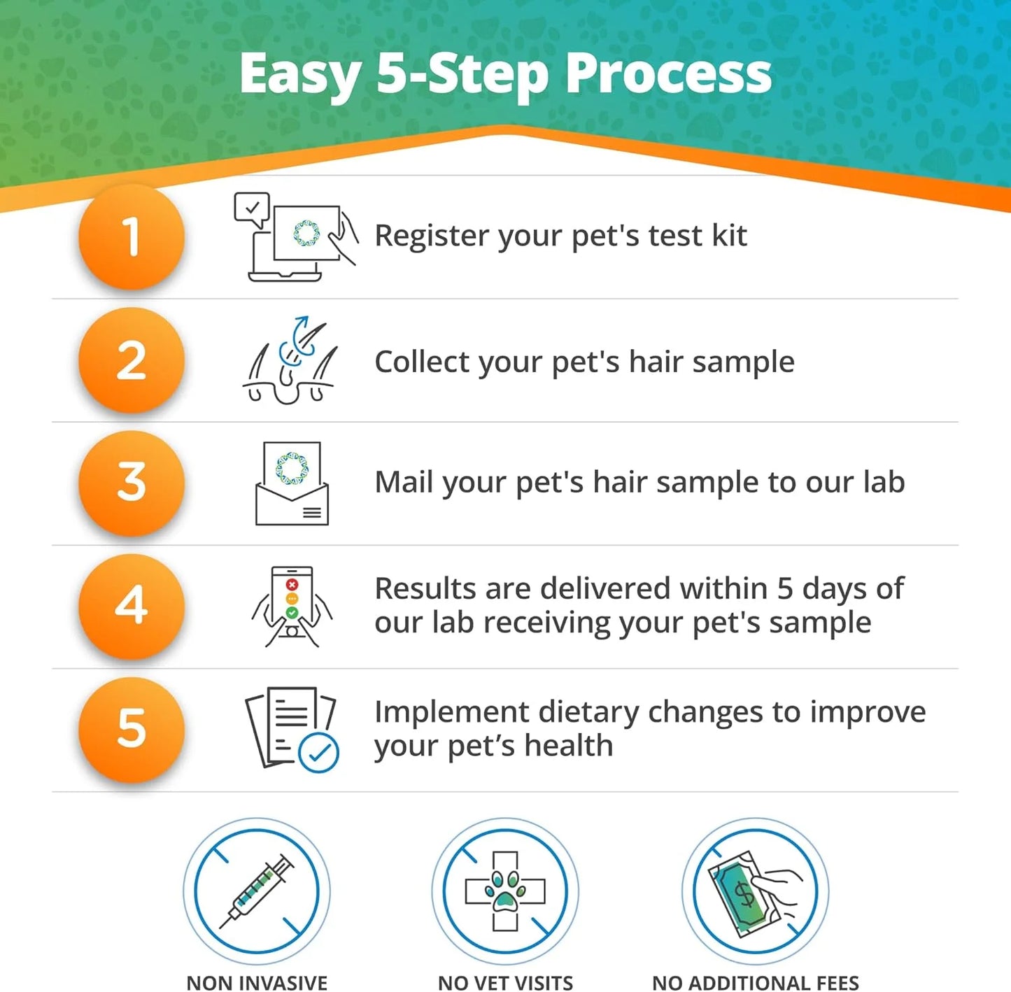 Pet Food Intolerance Test, at Home Sensitivity Test for Dogs & Cats, 289 Items, Hair Analysis, Accurate for All Ages and Breed, Results in 5 Days - Protein, Grain, Preservatives