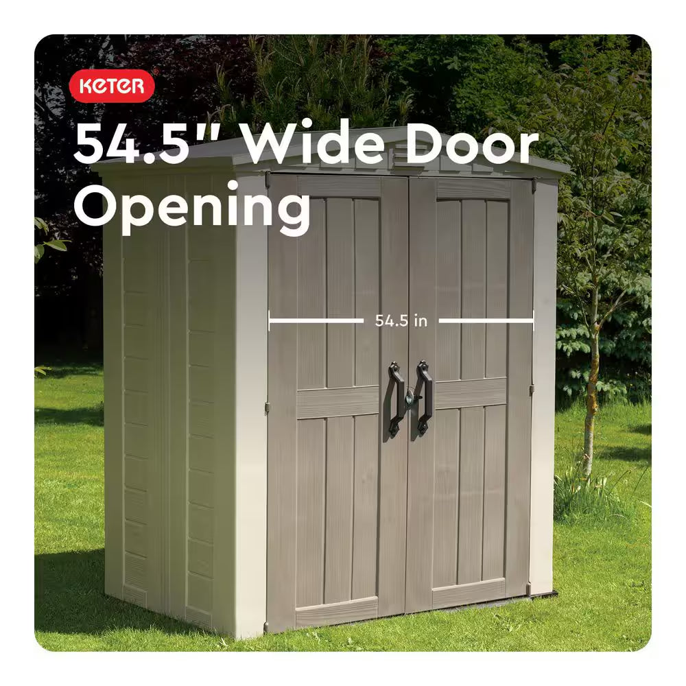 Factor 6 Ft. W X 3 Ft. D Outdoor Durable Resin Plastic Storage Shed with Double Doors, Taupe and Brown (22.9 Sq. Ft.)