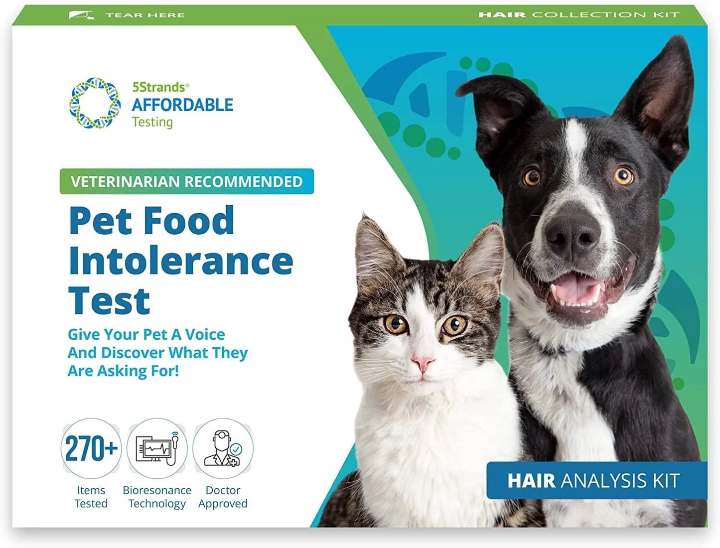 Pet Food Intolerance Test, at Home Sensitivity Test for Dogs & Cats, 289 Items, Hair Analysis, Accurate for All Ages and Breed, Results in 5 Days - Protein, Grain, Preservatives