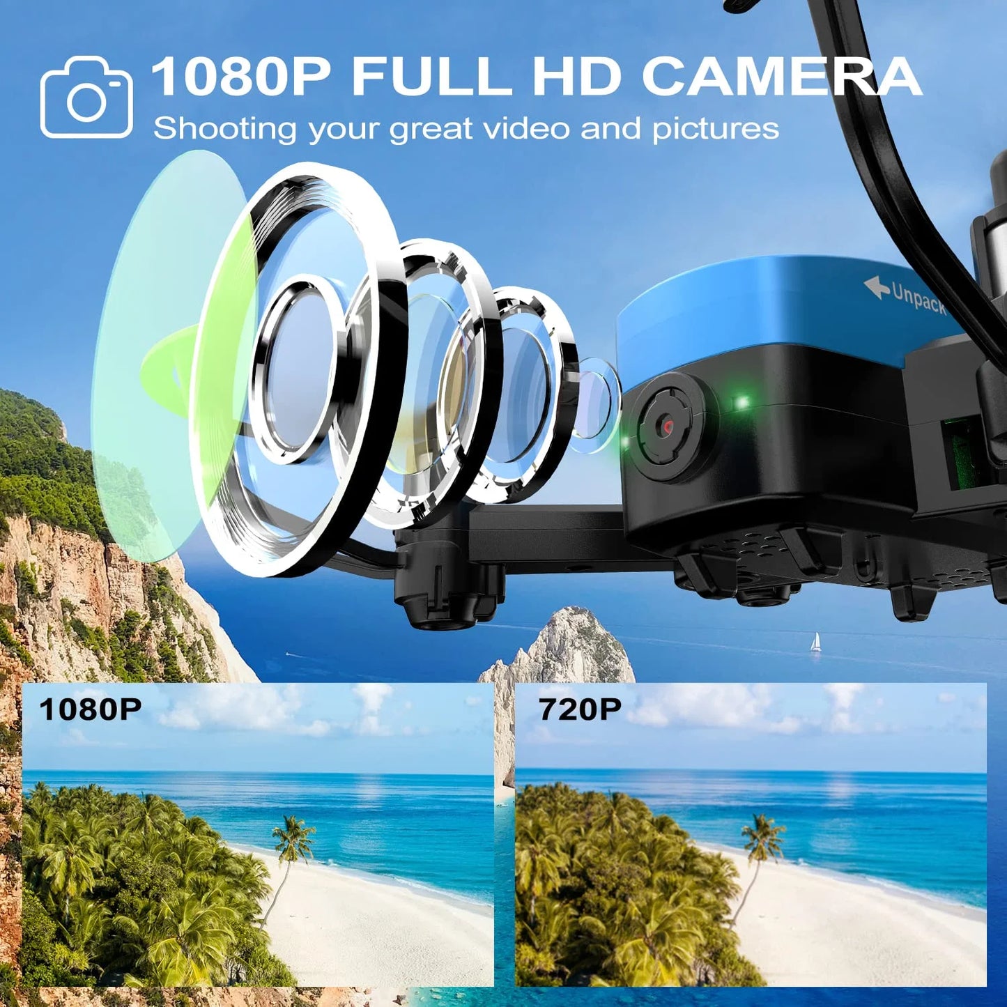 Mini Drone ith 1080P Camera for Kids & Adults, Drones Toys for Ages 8-13 ith Foldable ings, Altitude Hold, Headless Mode, 3D Flips, Voice Gesture Control, Rc Drone, 2 Batteries
