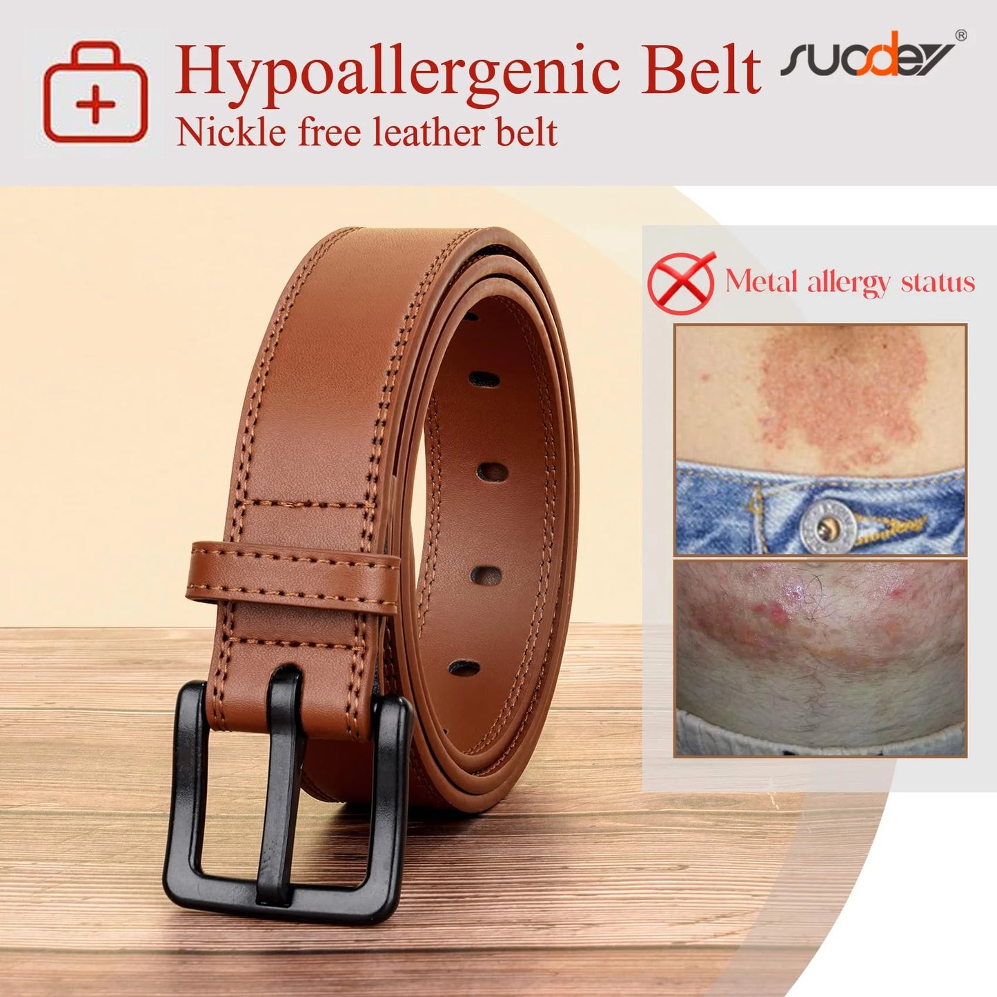 Nickle Free Leather Belts for Men Brown Belts for Jeans with Plastic Buckle