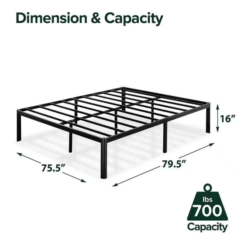 Van 16 Inch Metal Platform Bed Frame with Steel Slat Support, King