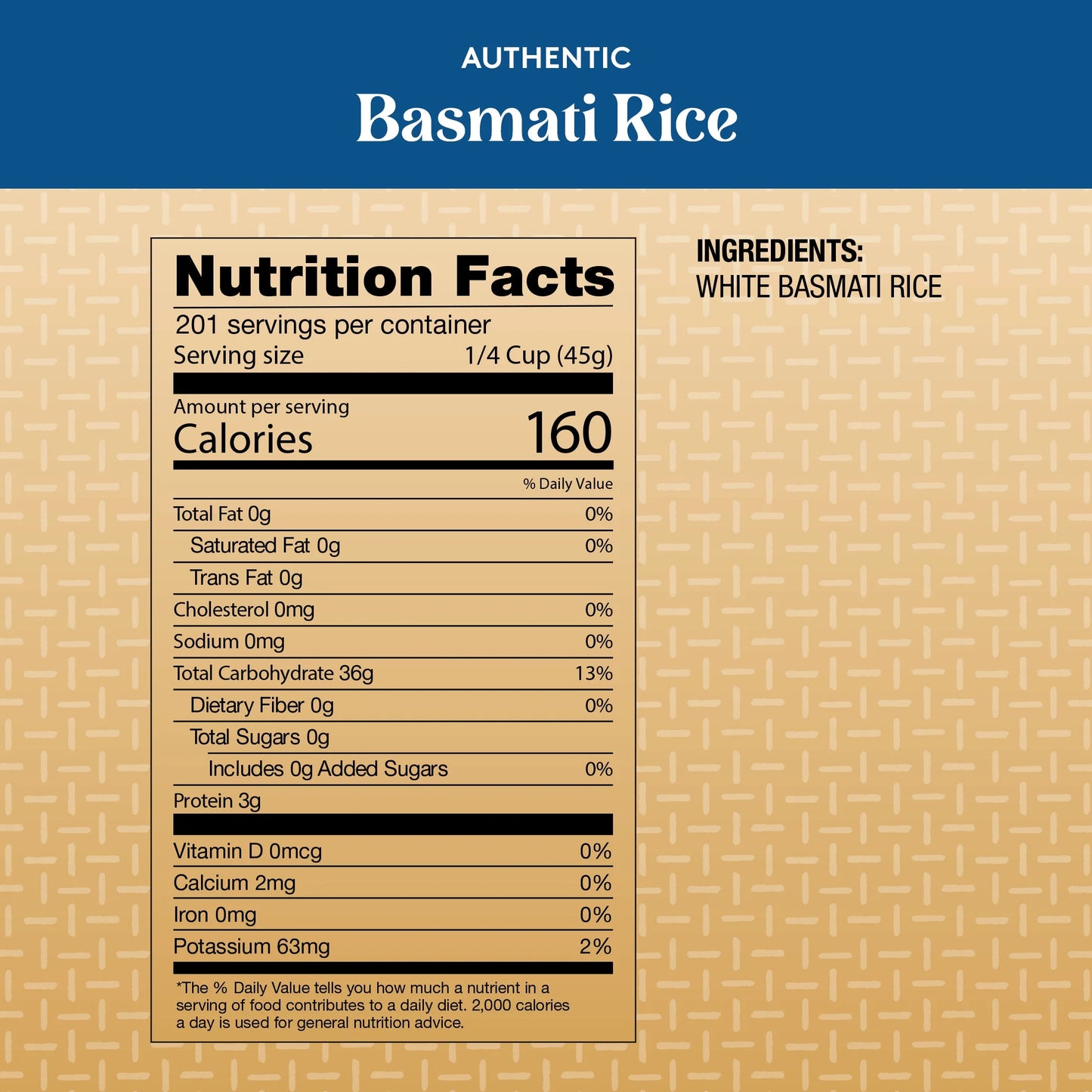 Authentic Naturally Aged Indian White Basmati Rice, Long-Grain, Gluten-Free - 20 Lb. Bag