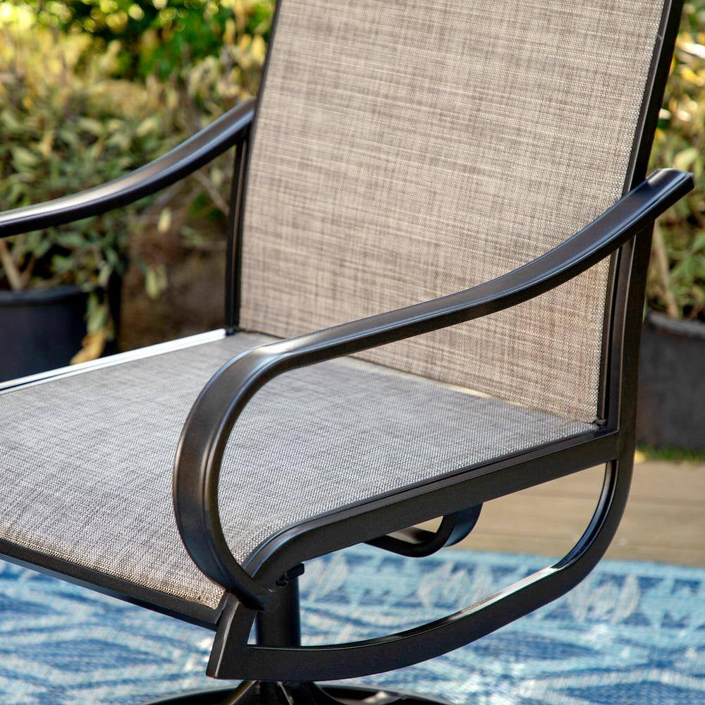 Black 7-Piece Metal Rectangle Patio Outdoor Dining Set with Geometric Table and Textilene Swivel Chairs