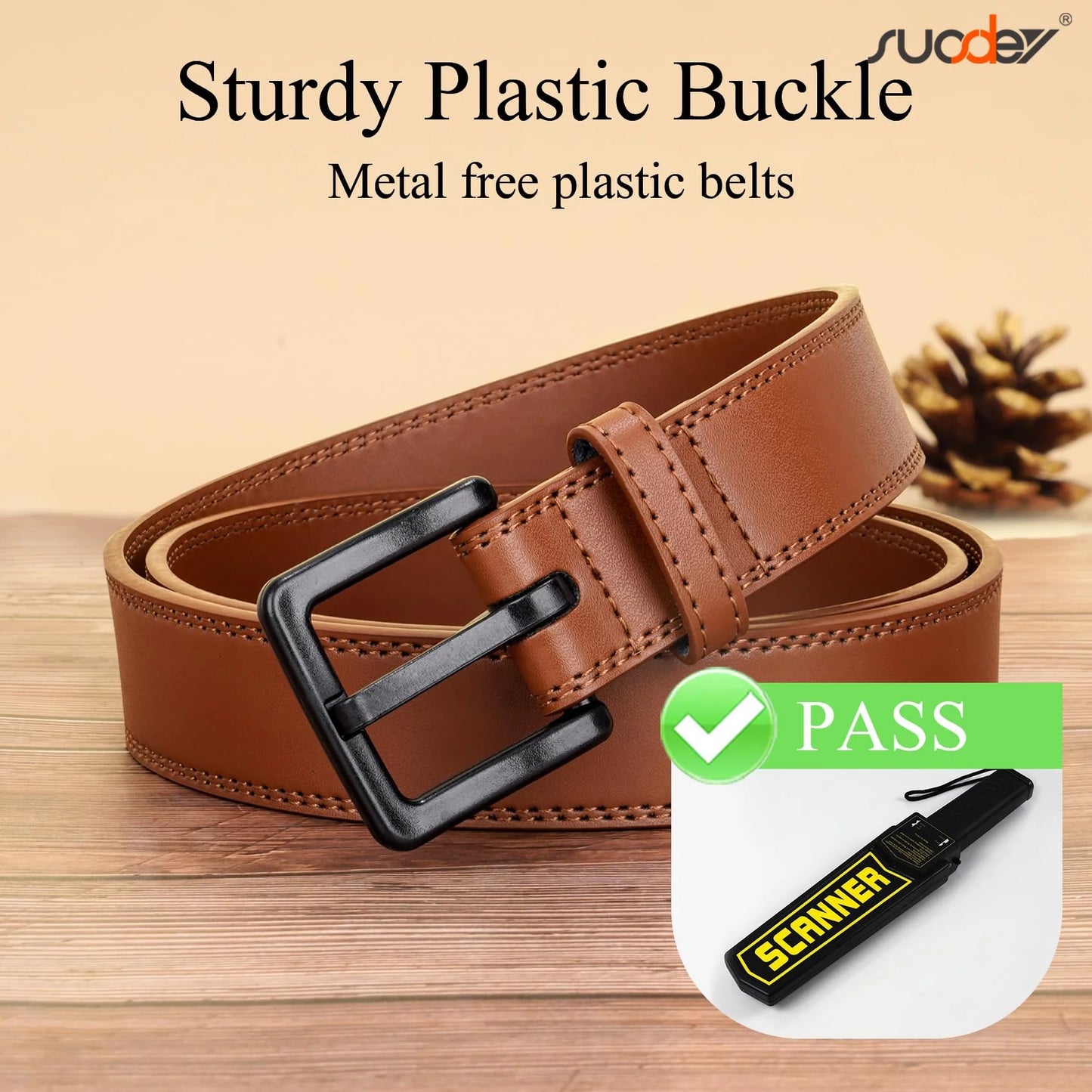 Nickle Free Leather Belts for Men Brown Belts for Jeans with Plastic Buckle
