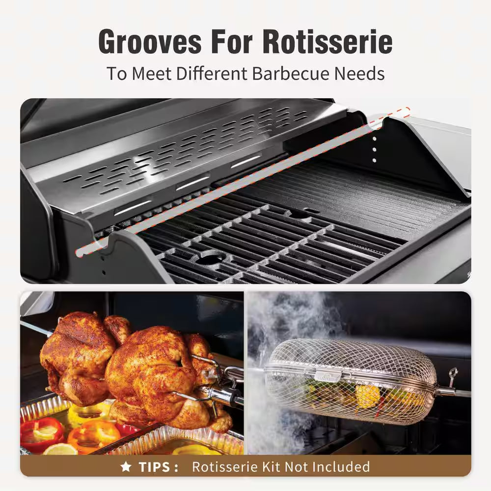 4-Burner Propane Gas Grill and Griddle Combo in Black with Cooking Grates Plate and Side Burner