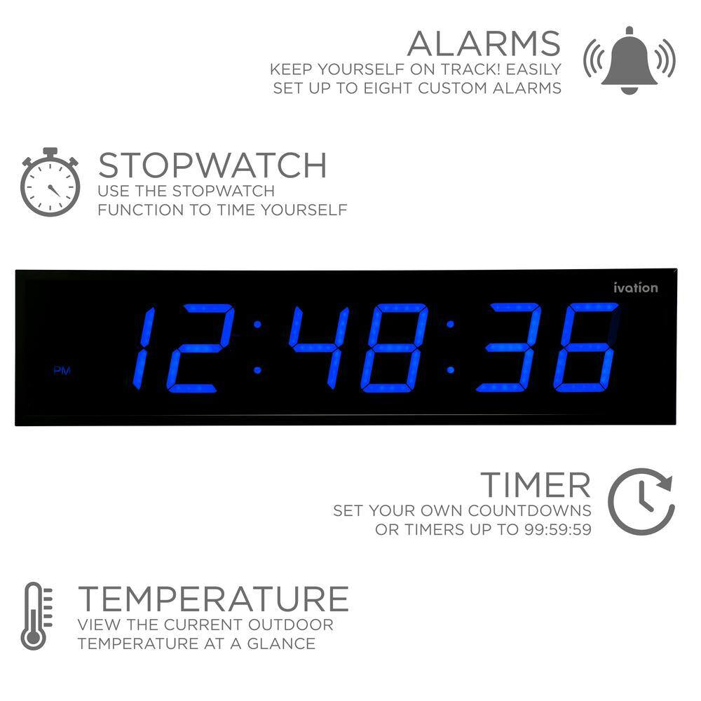 36 In. Large Digital Wall Clock, LED Digital Clock with Timer and Alarm, Blue