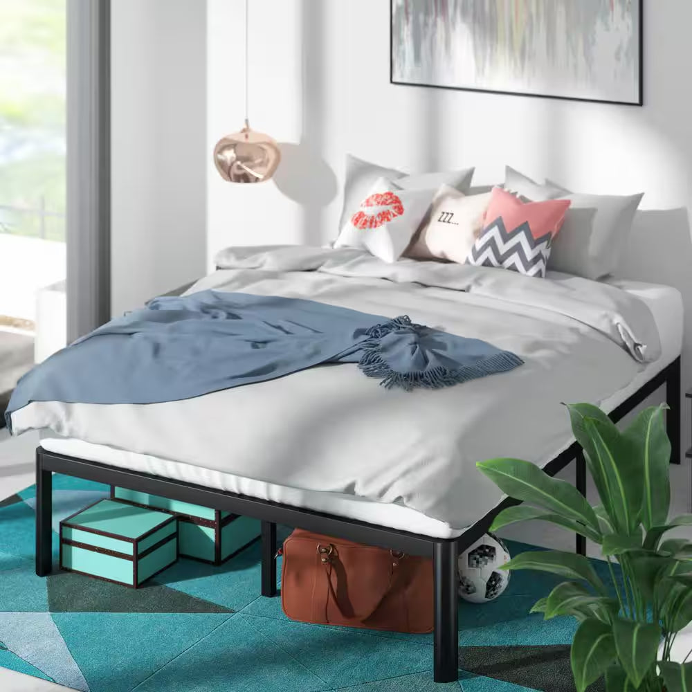 Van 16 Inch Metal Platform Bed Frame with Steel Slat Support, King