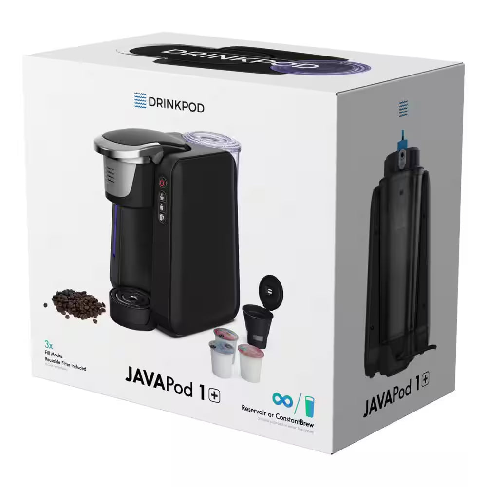 Javapod K-Cup Black Coffee Maker Single Serve Brewer, 10 Cup Refillable or Unlimited Cup In-Line Direct Water Connection