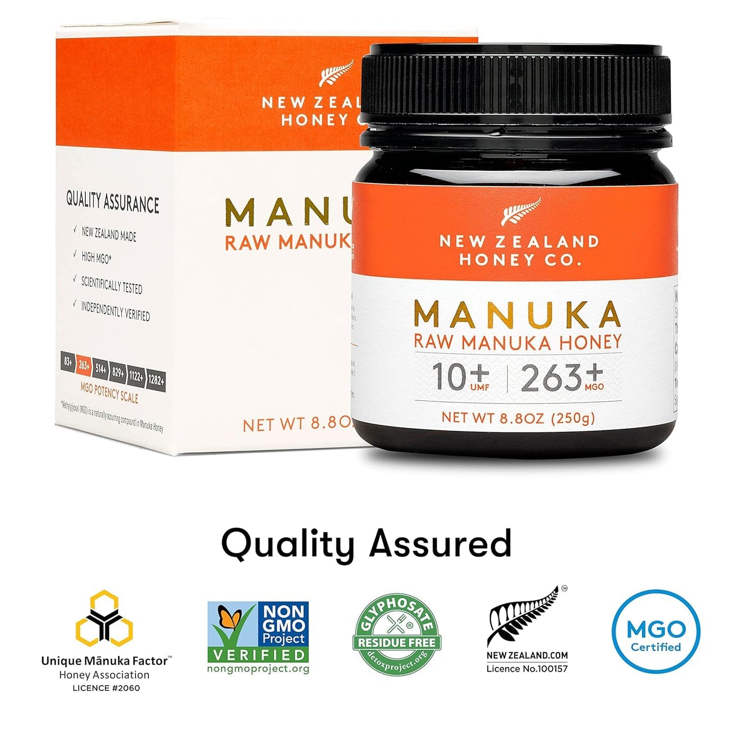 . Raw Manuka Honey UMF 10+ | MGO 263+, 8.8Oz / 250G | Organic Medical Grade Manuka Honey for Daily Wellness, Skin Care & Dogs