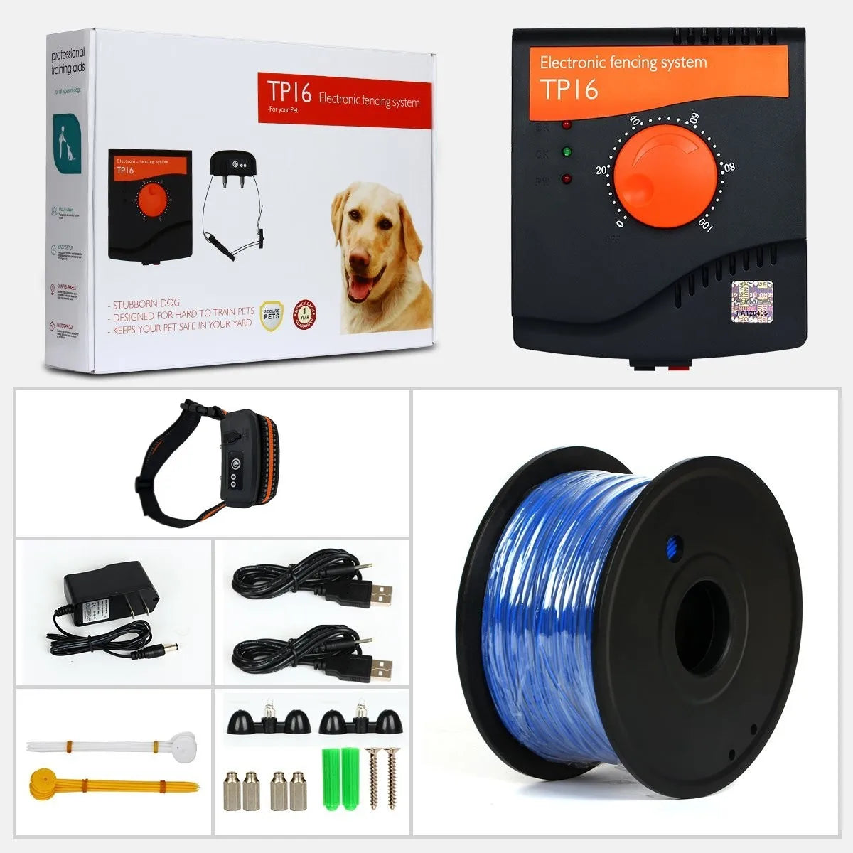 TP16 Pet Wired Fence System Dog Electric Fencing System Rechargeable Waterproof 6 Level Adjustable Pet Training Collar