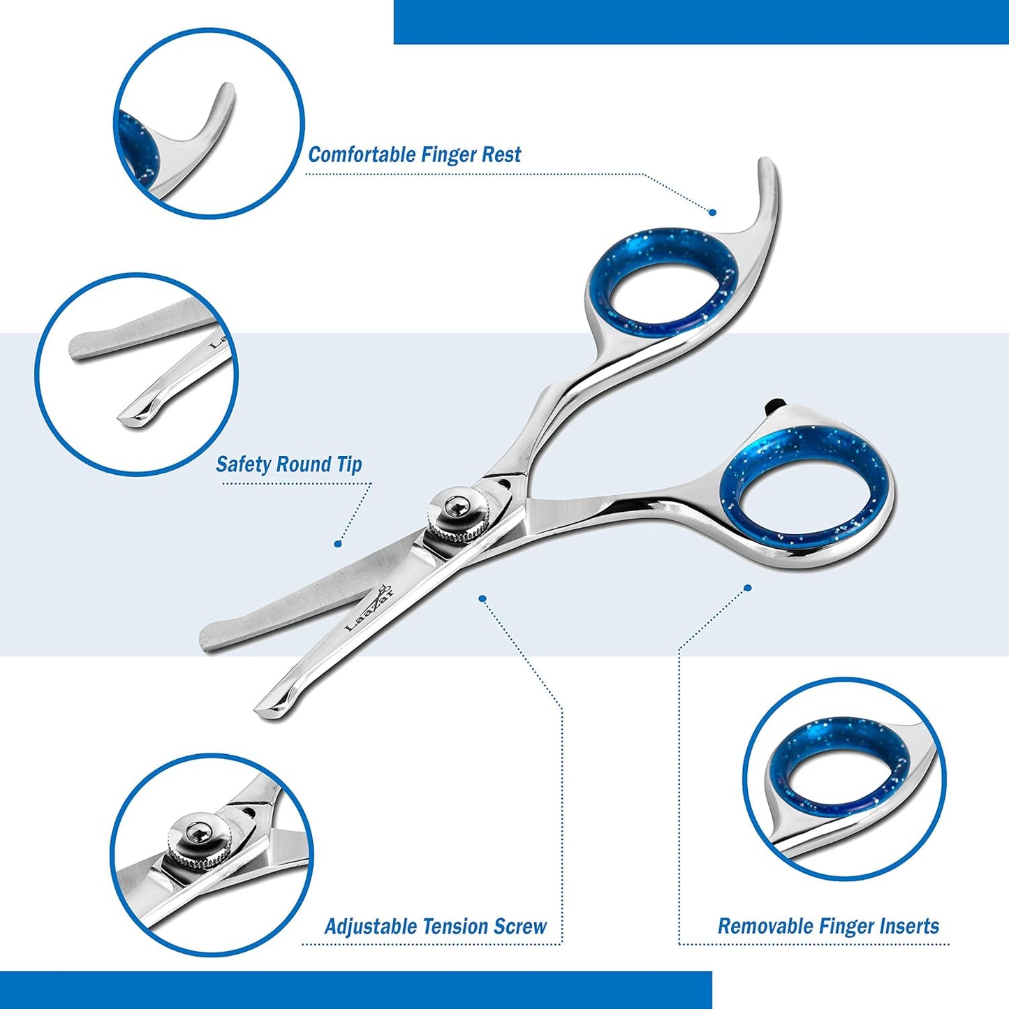 Straight Dog Grooming Scissors - Comfortable around the Eyes Cat & Dog Scissors | Blunt Dog Trimming Scissors| Premium Stainless Steel | Grooming Scissors for Dogs - Dog Hair Scissors