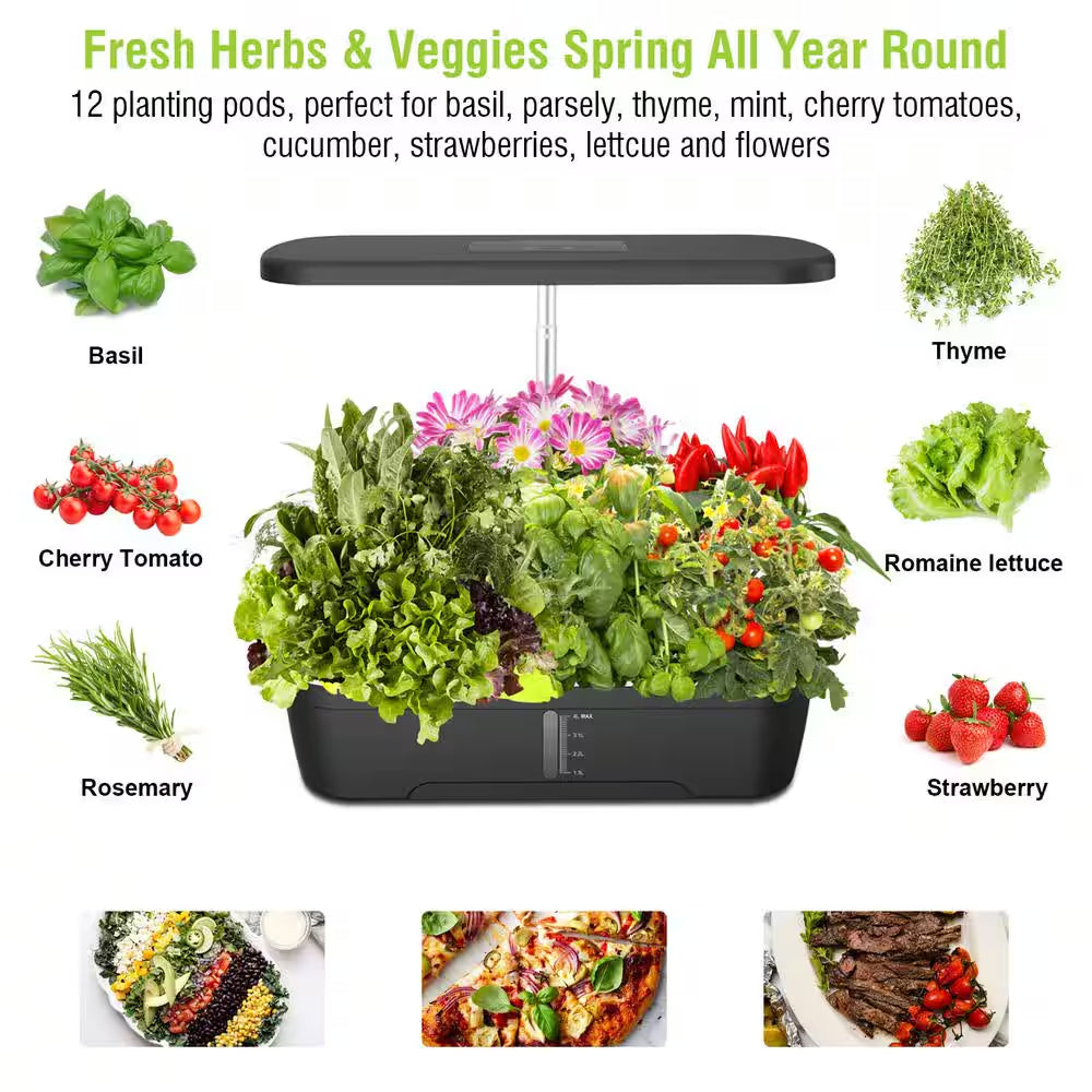 Hydroponics Growing System Kit,12-Pods Indoor Herb Garden W/ LED Grow Light,Silent Pump,Smart Automatic Timer Control