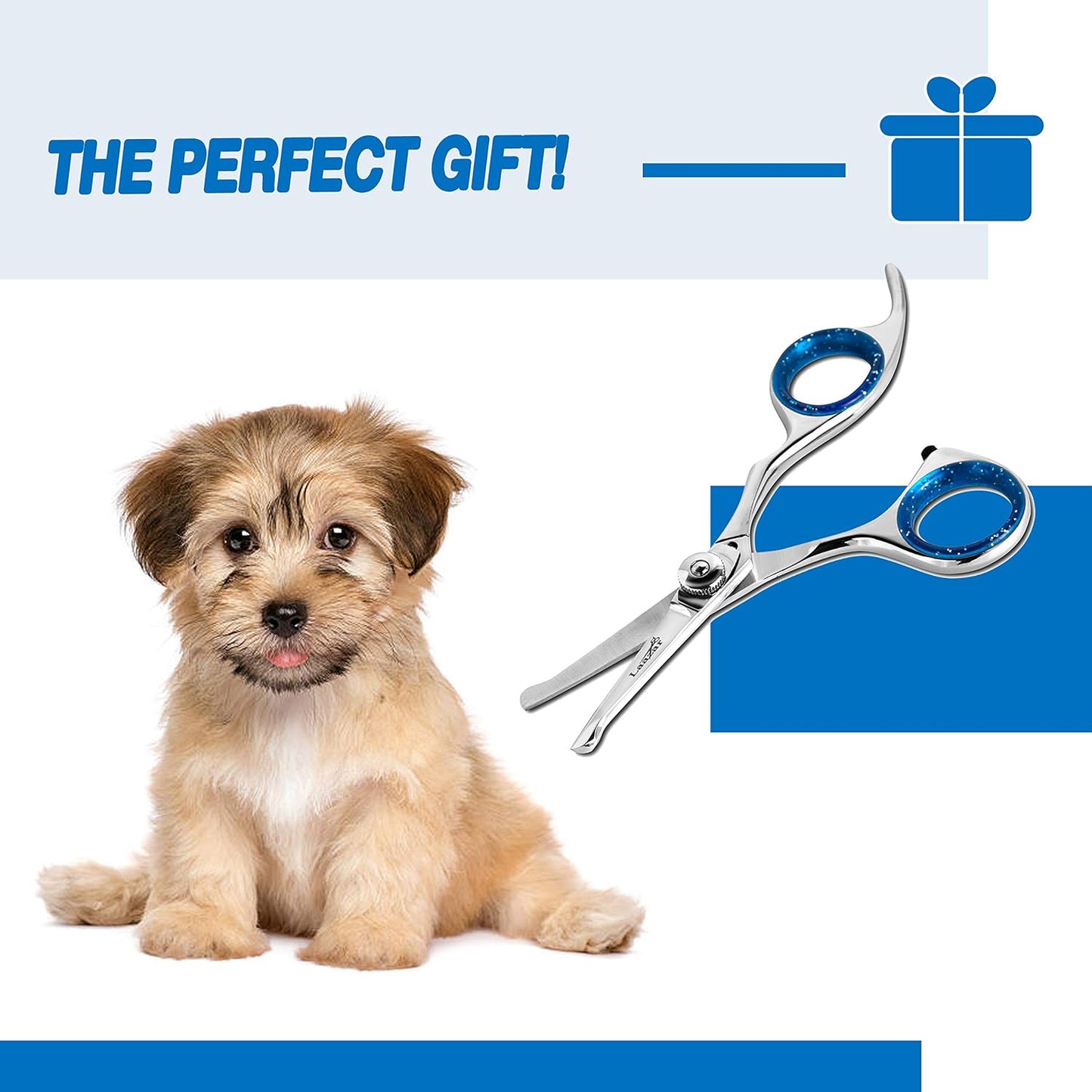 Straight Dog Grooming Scissors - Comfortable around the Eyes Cat & Dog Scissors | Blunt Dog Trimming Scissors| Premium Stainless Steel | Grooming Scissors for Dogs - Dog Hair Scissors