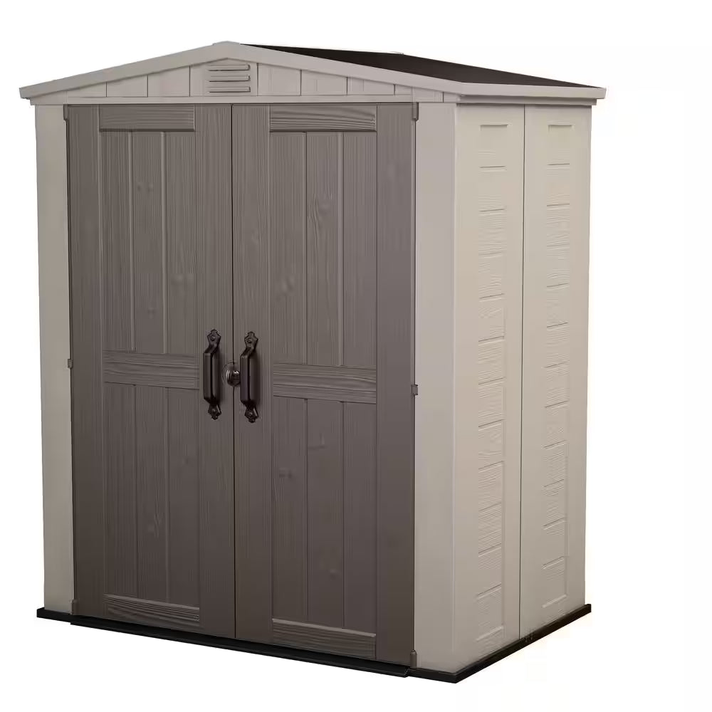 Factor 6 Ft. W X 3 Ft. D Outdoor Durable Resin Plastic Storage Shed with Double Doors, Taupe and Brown (22.9 Sq. Ft.)