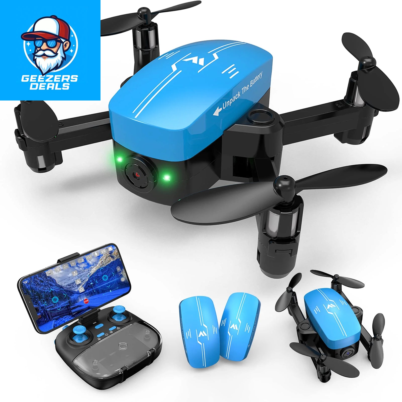 Mini Drone Ith 1080P Camera, Foldable Ings, Voice Control, 2 Batteries