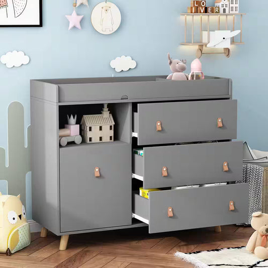 Gray 4-Drawers 44.9 In. Width Changing Table, Kids Dresser, Nursery Storage Organizer with Shelf