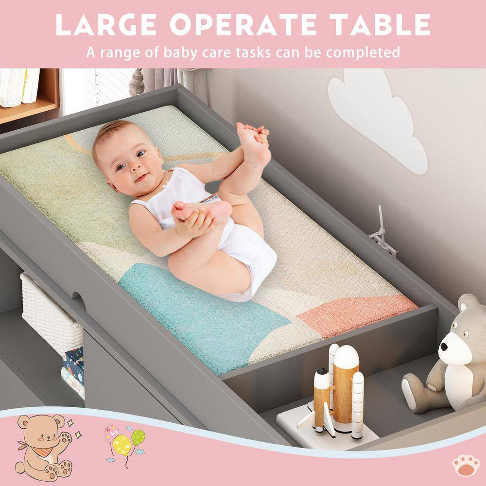 Gray 4-Drawers 44.9 In. Width Changing Table, Kids Dresser, Nursery Storage Organizer with Shelf