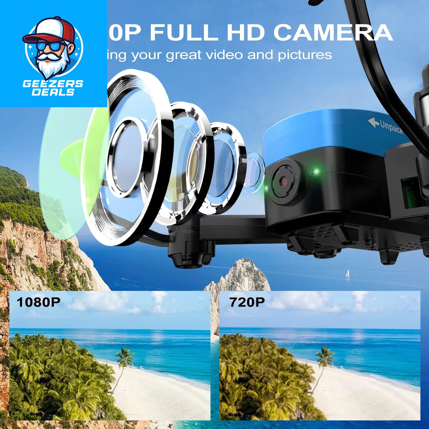 Mini Drone Ith 1080P Camera, Foldable Ings, Voice Control, 2 Batteries