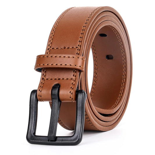 Nickle Free Leather Belts for Men Brown Belts for Jeans with Plastic Buckle